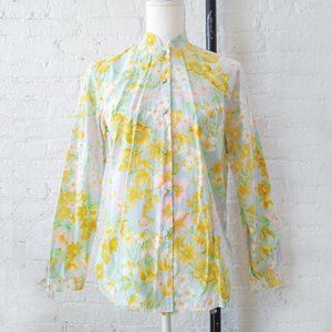 1960s Light Blue Cotton Floral Shirt